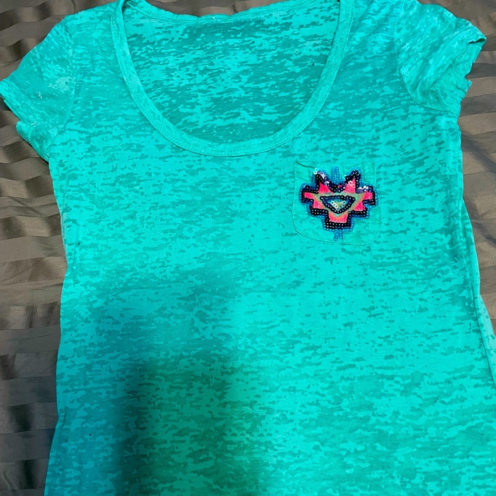 Green tee with sequin embellishment